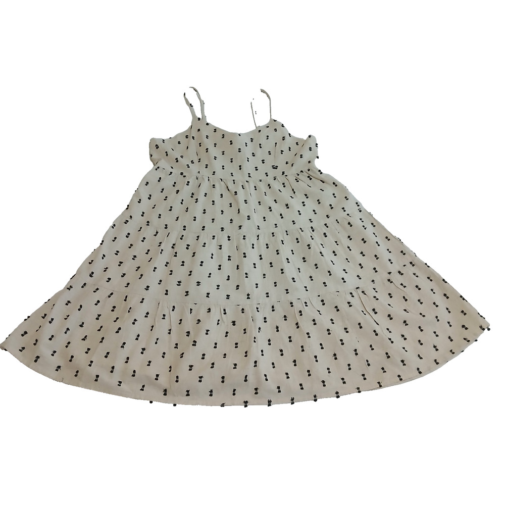 Sim & Sam Dress Womens XL Tan Linen Blend Tiered Babydoll Midi Boho Bows NWT